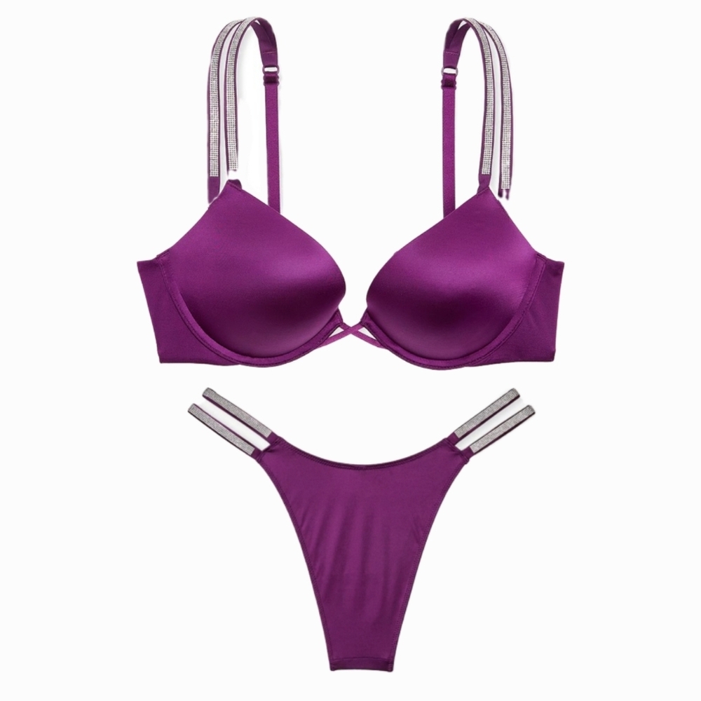 Victoria's Secret Double Shine Strap Bombshell & Brazilian Lingerie Set - 32D/Sm